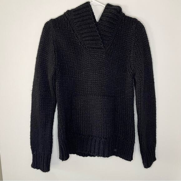 Ralph Lauren Tartan Plaid Label Black Thick Knit Black Hooded Sweater Size M - Picture 1 of 3